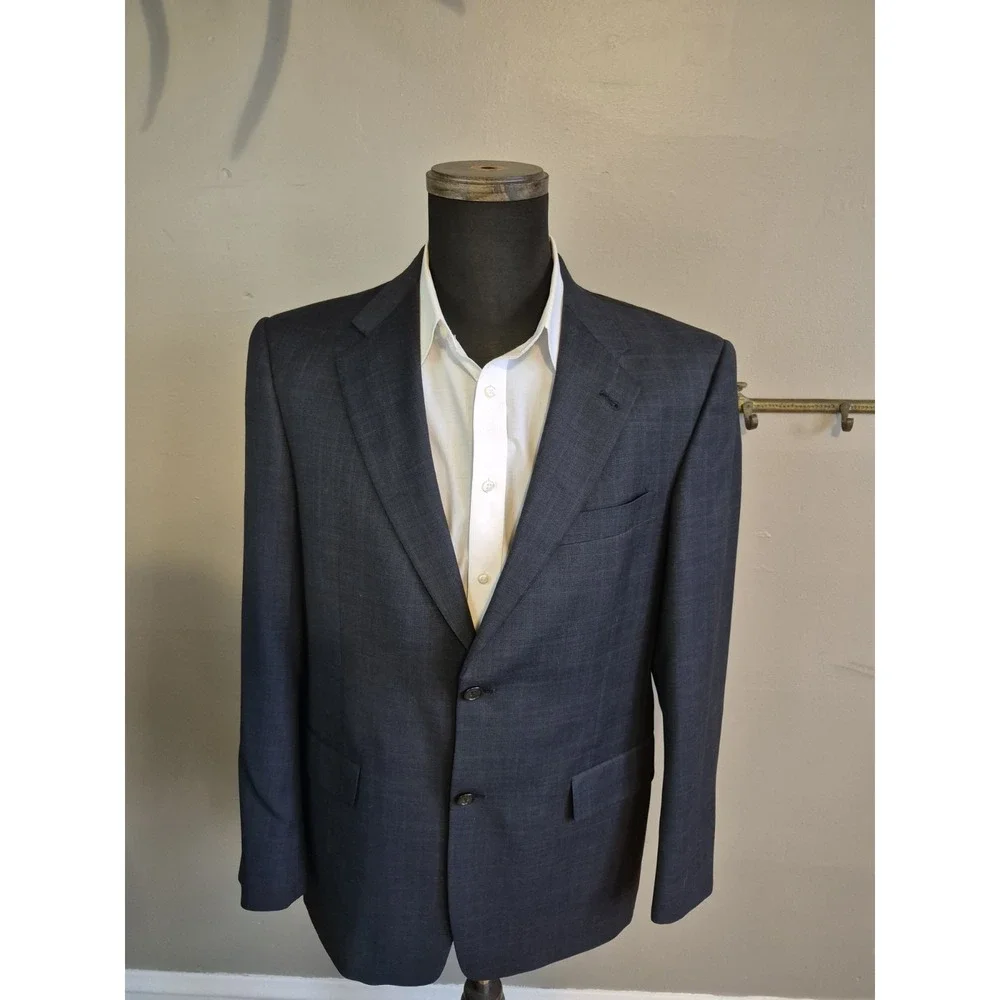 Hart Schaffner Marx Wool Sport Coat 40R Blue Brown Plaid USA 2 Button Mens